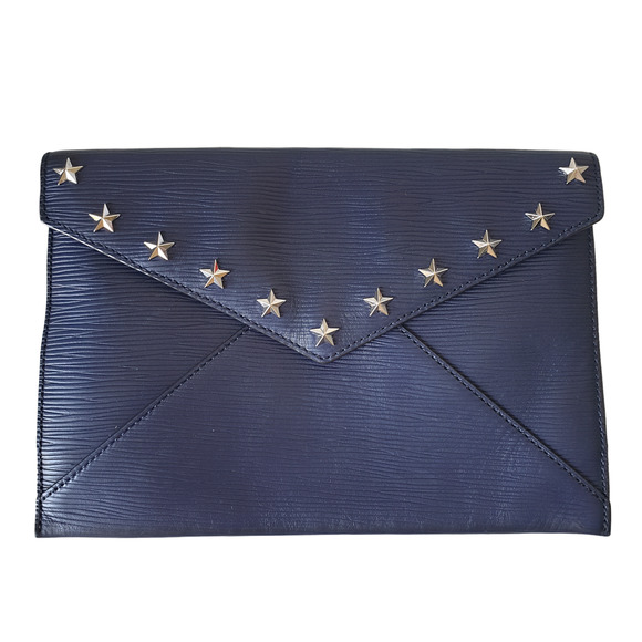 Rebecca Minkoff Handbags - NWOT Rebecca Minkoff Blue Navy Clutch Stars Envelope Leather Silver